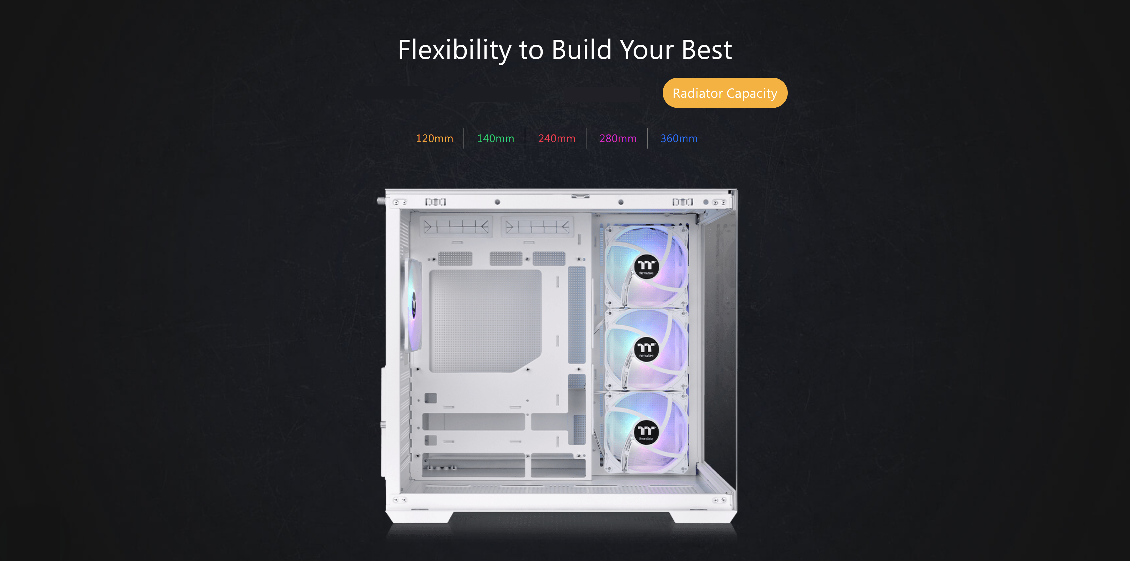 A large marketing image providing additional information about the product Thermaltake View 380 TG - Mid Tower Case (Snow) - Additional alt info not provided